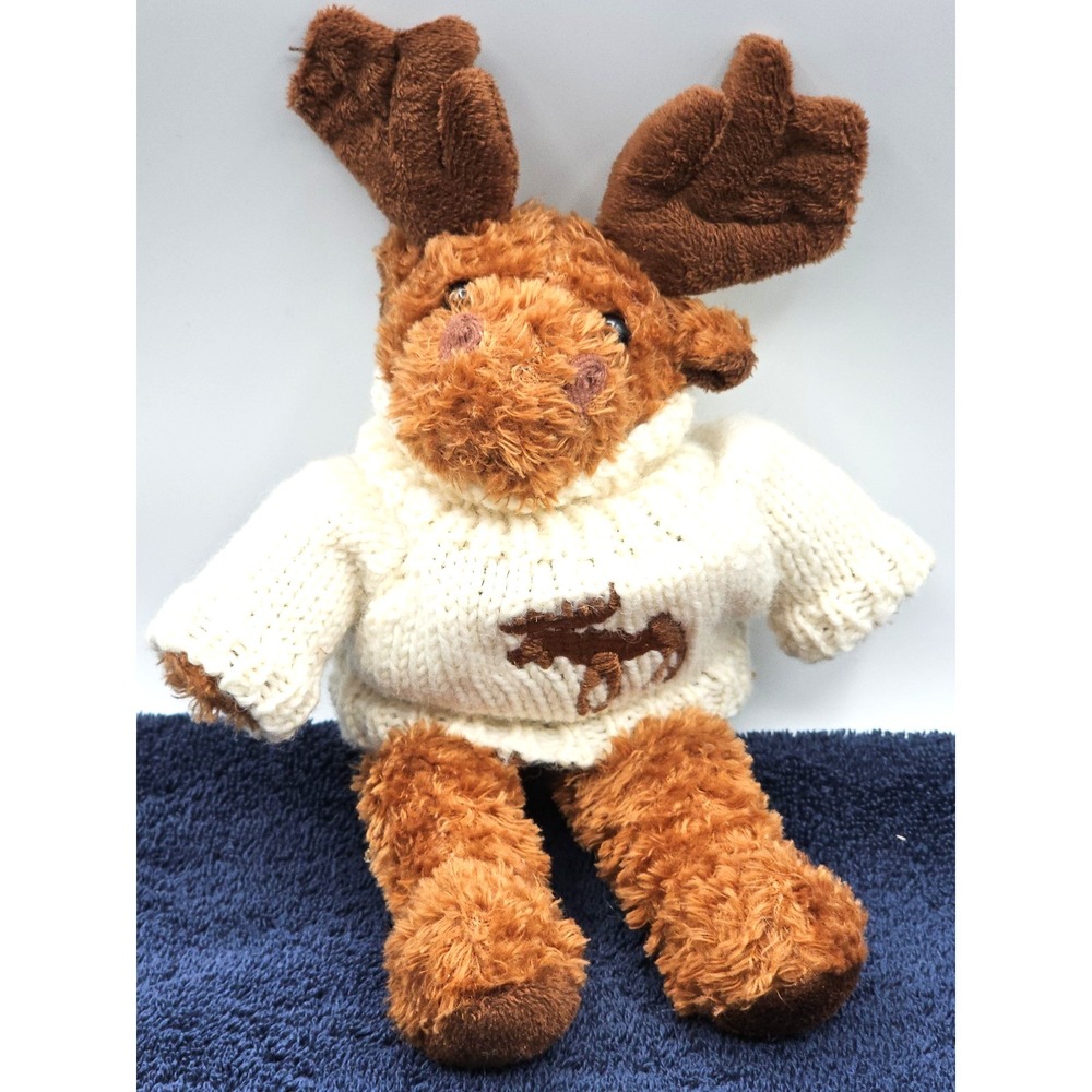 Unipak Moose Plush Stuffed Animal Cream Knit Sweater Embroidered Moose 10"